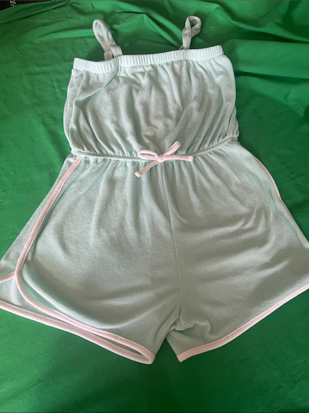 SO Mint Terry Romper with Pink Logo